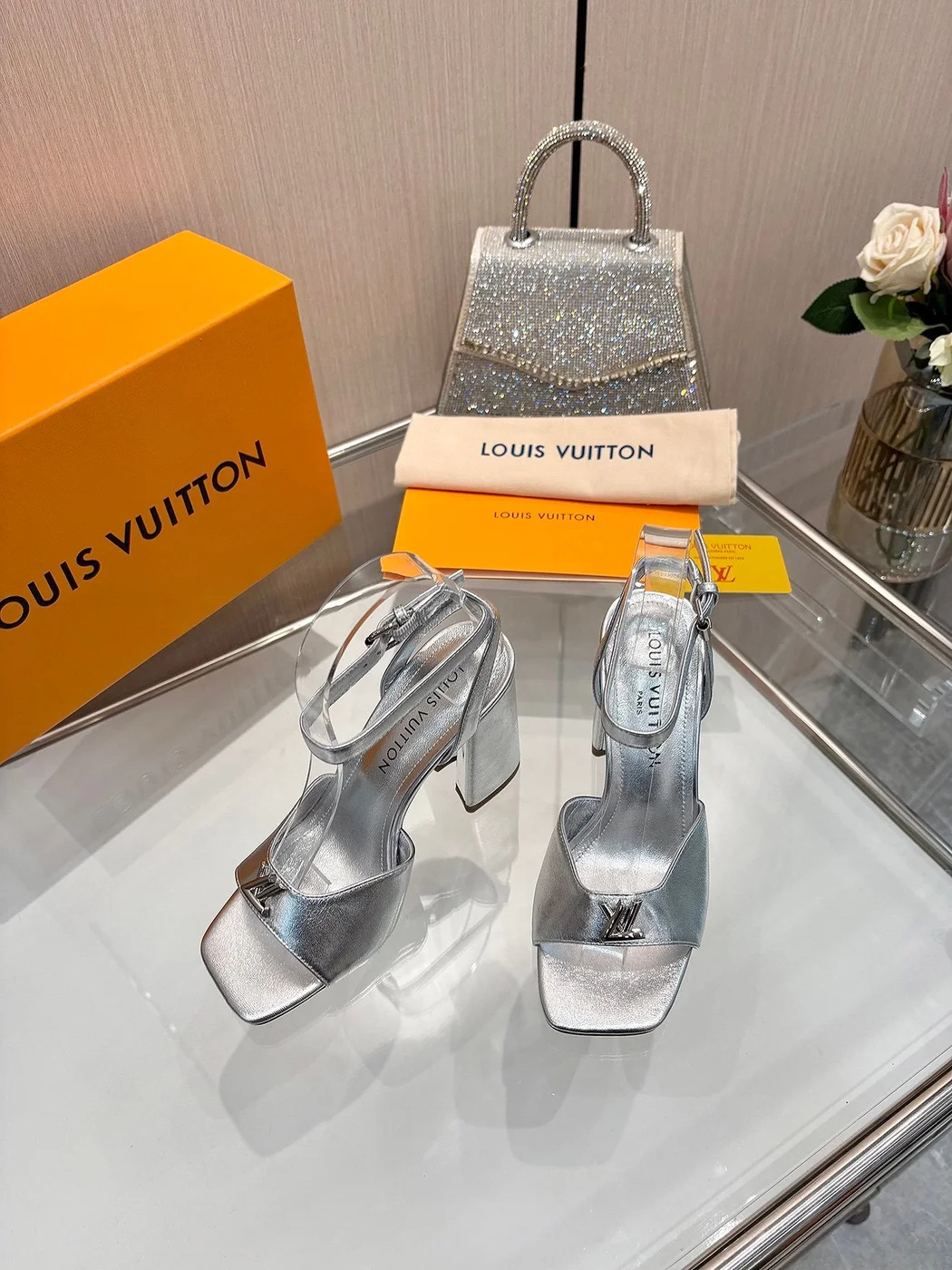 Louis Vuitton Women Silver Leather Heels product view 3