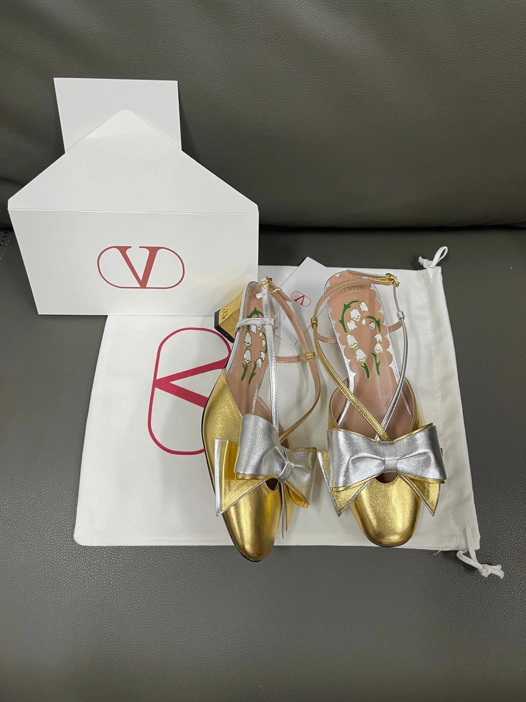 Valentino Women Gold Metallic Leather Heels product view 3