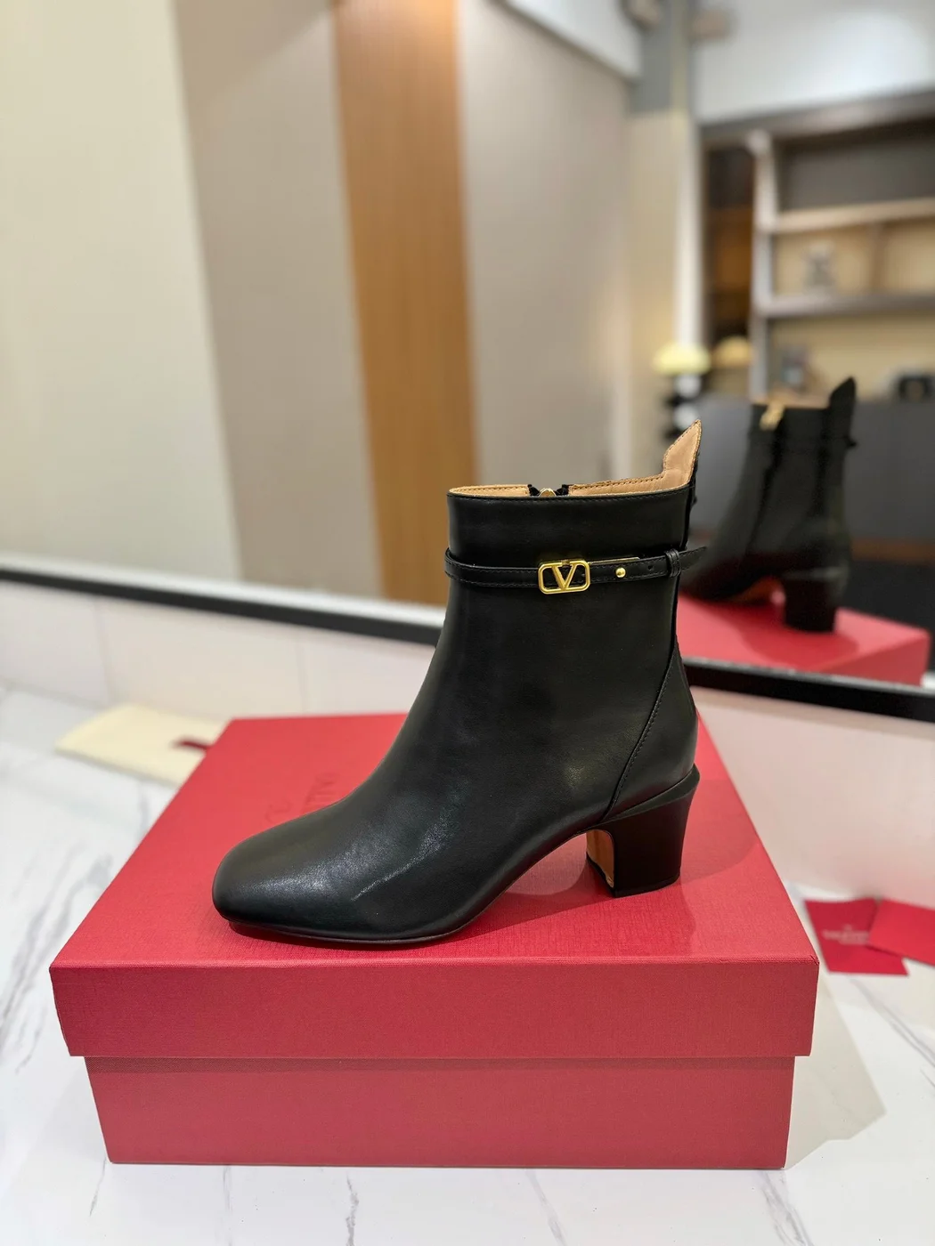 Valentino Women Black Leather Ankle Boots — Heeled Chain-Cuff Style product view 5