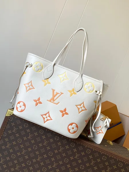 Louis Vuitton Neverfull MM Tote Bag 32 In White Mix Orange Calfskin product photo