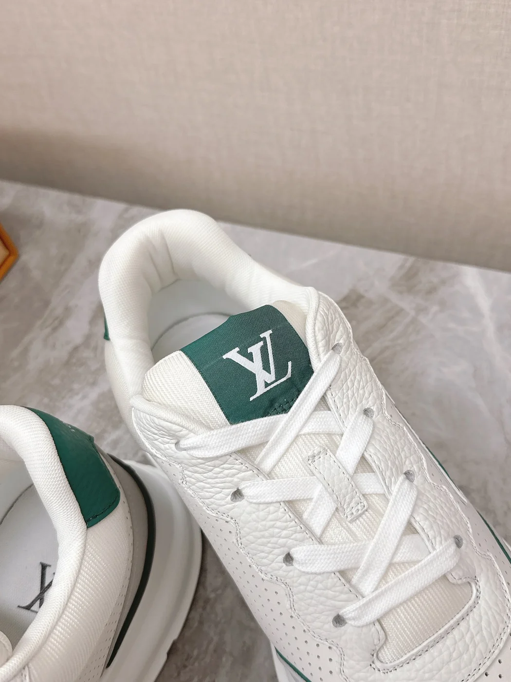 Louis Vuitton Women White Leather Green Accent Sneakers product view 2