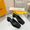 Louis Vuitton Women Black Leather Slingback Heels — Square-Toe Style product view 5