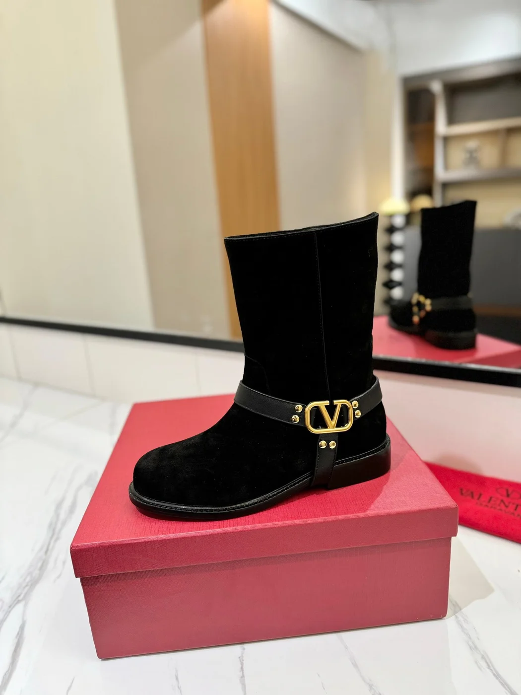 Valentino Women Black Suede Strap Boots — Ankle Height product view 5