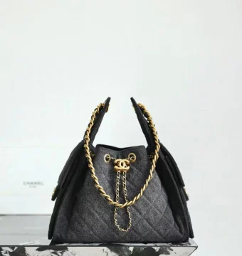Chanel 25 cm Black Denim Bag with Gold Hardware product photo