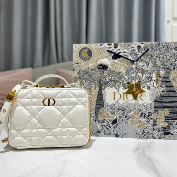 Dior Plaid Handbag Smooth White Leather 18 cm product photo