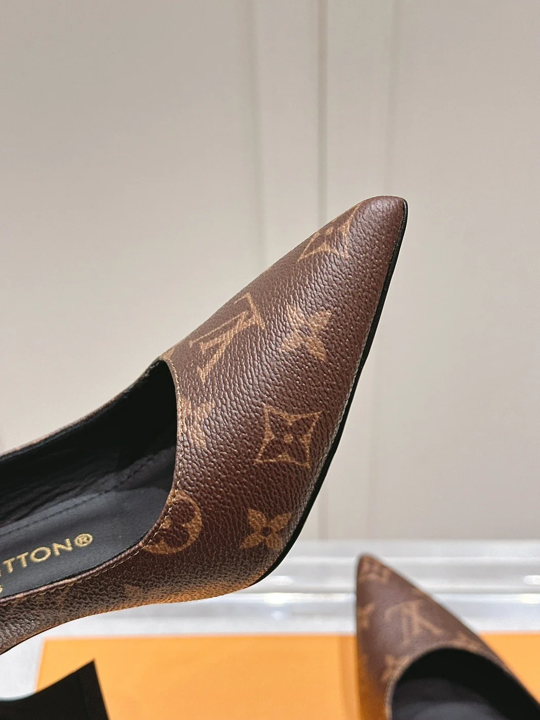 Louis Vuitton Women Brown Leather Patterned Slingback Heels product view 2