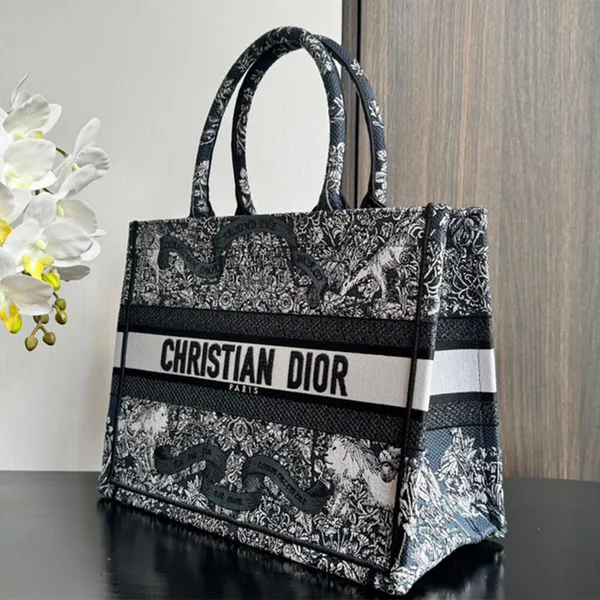 Dior Medium Book Tote — Around the World Pattern Dark Blue product view 2