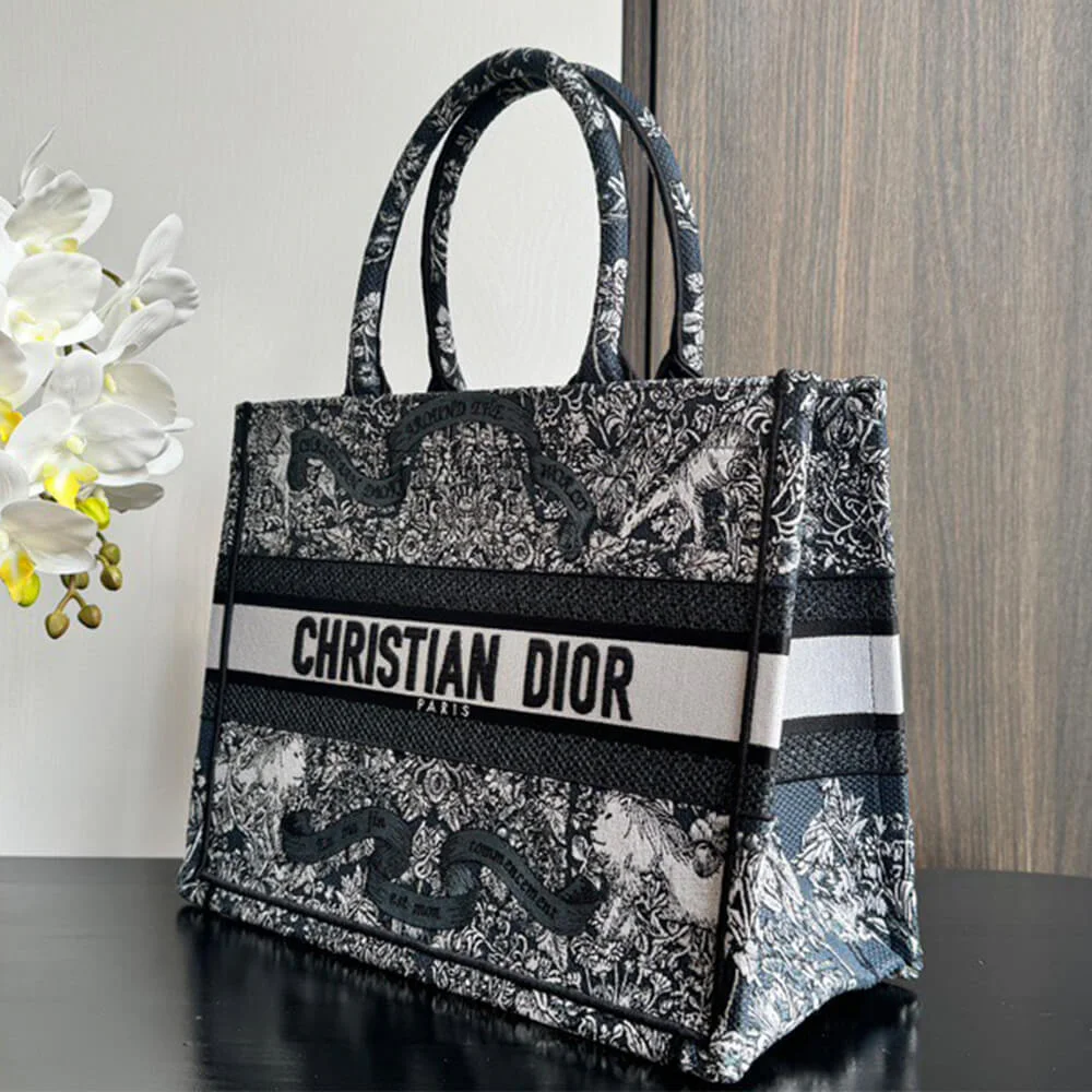 Dior Medium Book Tote — Around the World Pattern Dark Blue product view 2
