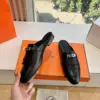 Hermès Women Black Leather Mules — Textured Loafer Style product view 5