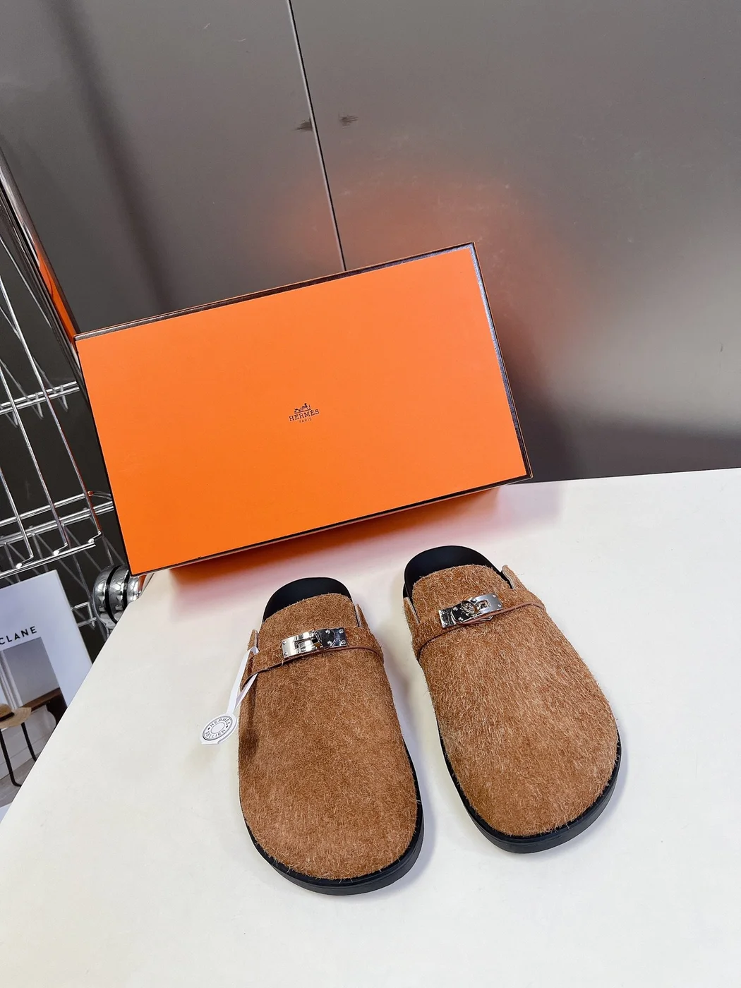Hermès Women Brown Haircalf Leather Slippers product view 1