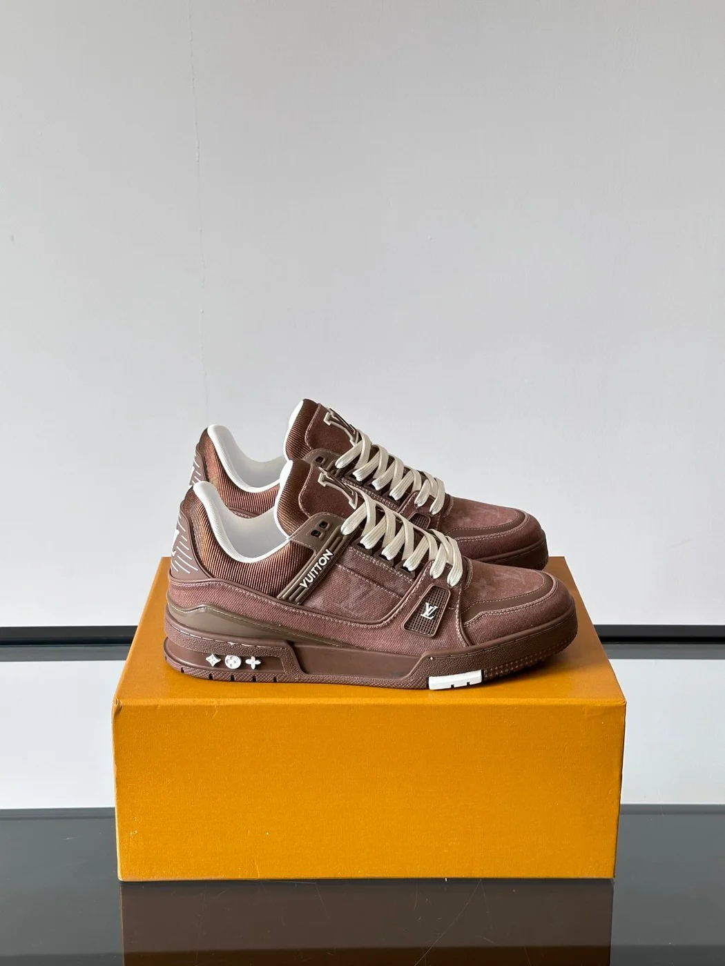 Louis Vuitton Men Brown Suede Leather Sneakers product view 1