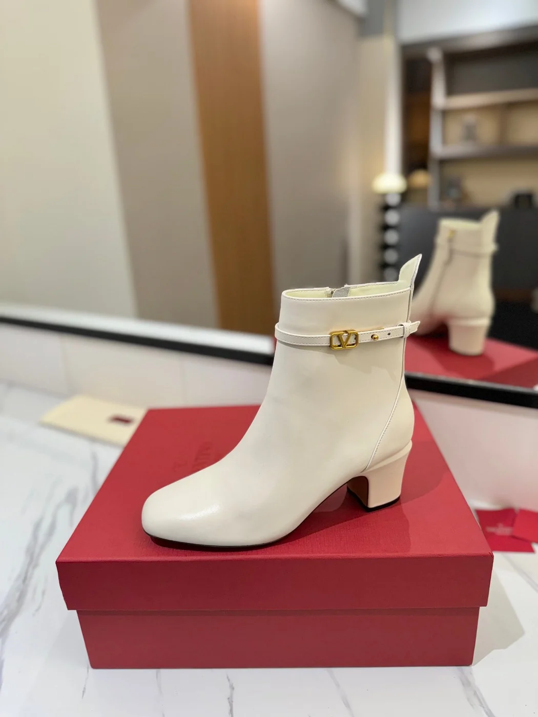 Valentino Women White Leather Ankle Boots product view 5