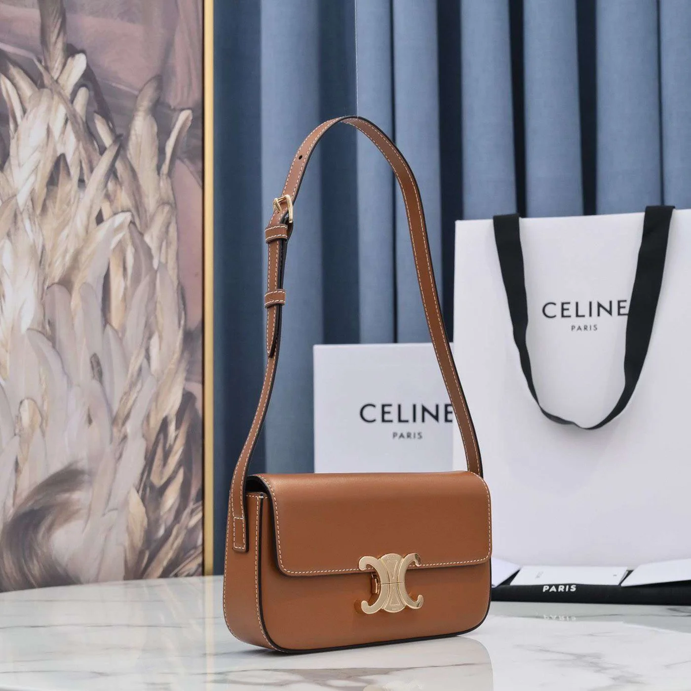 Celine Triomphe Brown Handbag Smooth Leather 20x12cm product view 7