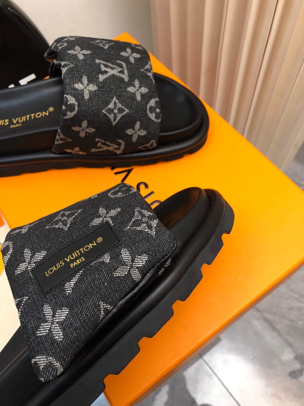 Louis Vuitton Women Black Canvas Monogram Slide Sandals product view 5