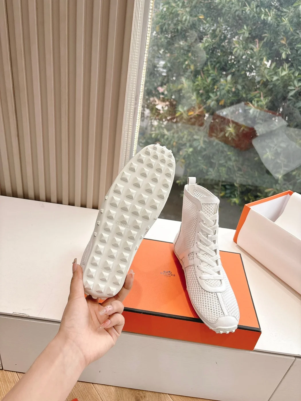 Hermès Women White Sneakers — High-Top Style product view 2