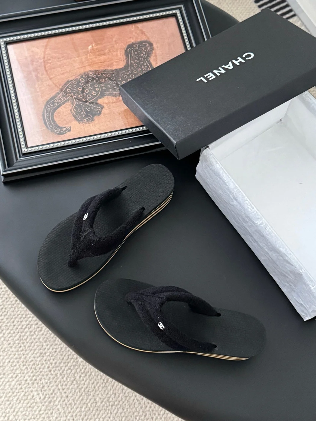 Chanel Women Black Fabric Strap Flip Flop Sandals product view 6