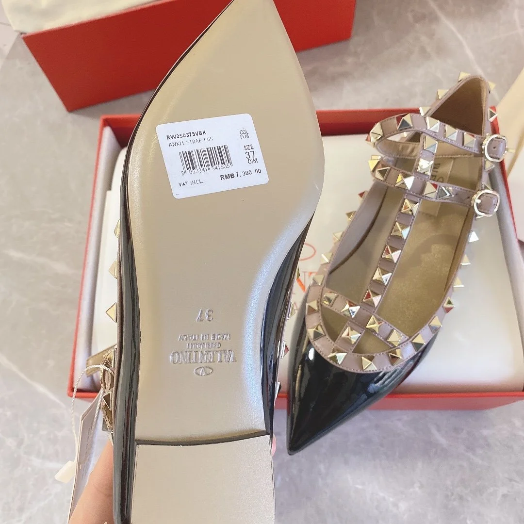 Valentino Women Black Studded T-Strap Pointed-Toe Flats product view 5