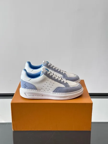 Louis Vuitton Men White Blue Leather Suede Sneakers product photo