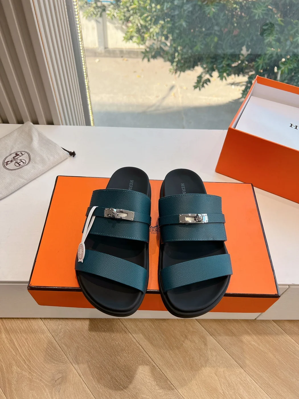 Hermès Women Green Sandals — Dark Teal Wide-Strap product view 5