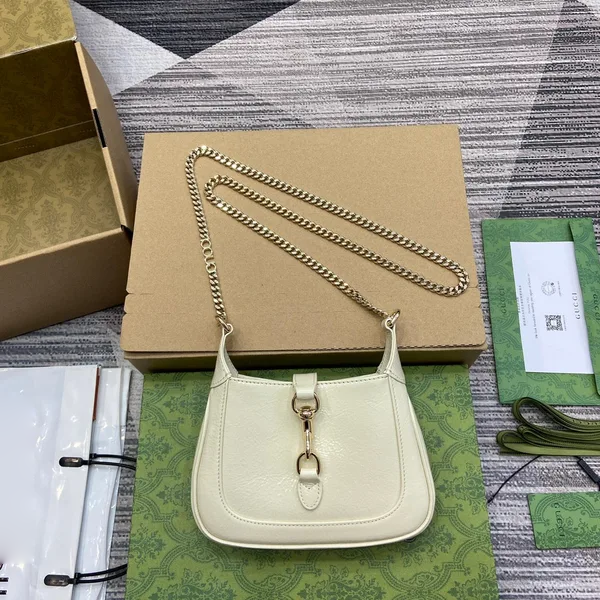 Gucci Jackie Notte Mini Bag 19 In White Cracked Lacquer Calfskin Gold Hardware product photo