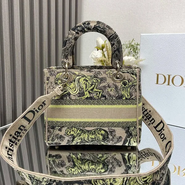 Dior Medium Dioriviera Lady D-Lite Bag — Black and Yellow Pattern product view 6