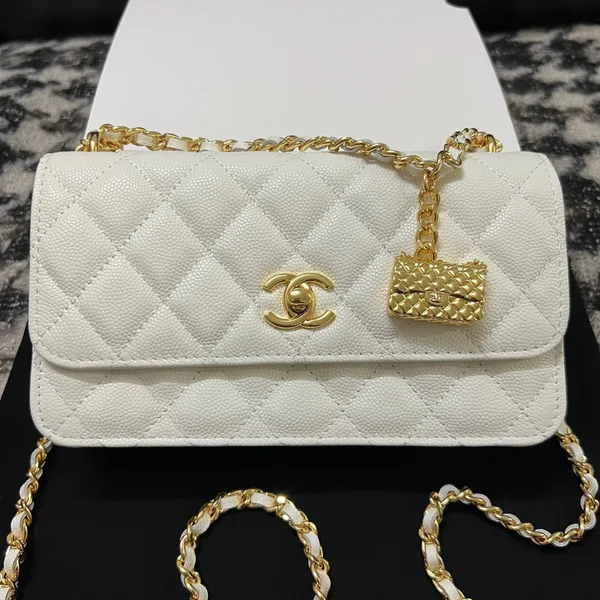 Chanel Woc Charm Handbags White Lizard Skin With Lock Pattern Bag 20 cm product photo