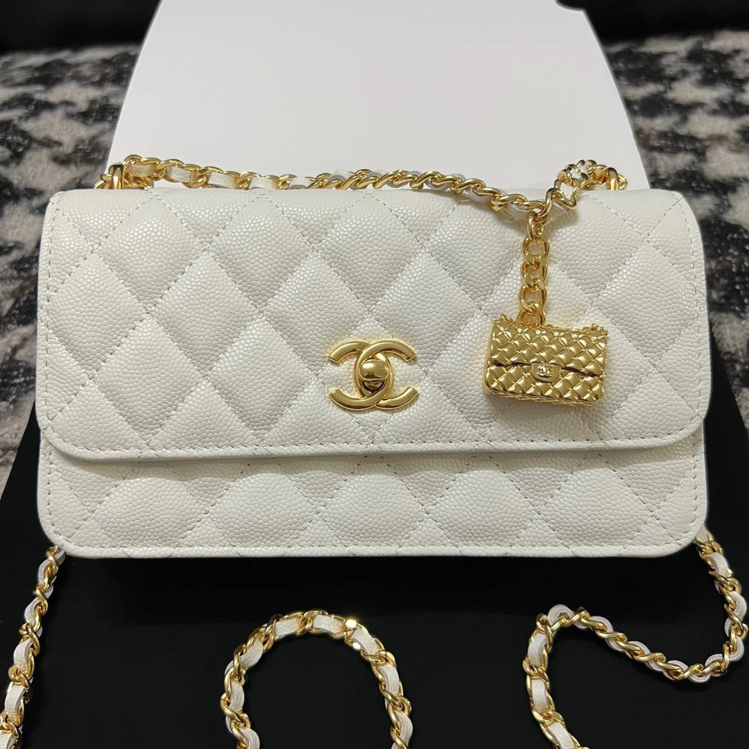 Chanel Woc Charm Handbags White Lizard Skin With Lock Pattern Bag 20 cm product view 1