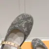 Louis Vuitton Women Gray Fabric Studded Strap Flats product view 2