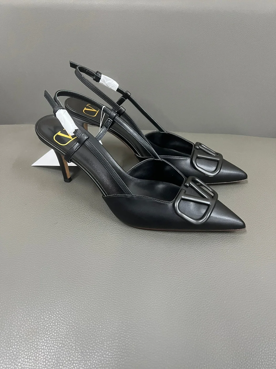 Valentino Women Black Leather Pointed Slingback Pumps product view 4