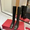 Valentino Women Black Leather Knee High Boots — Heeled Ankle-Strap Style product view 4