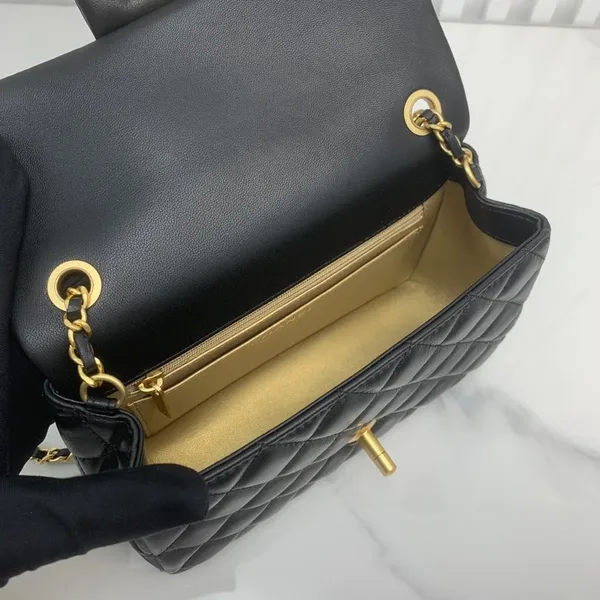 Chanel Lambskin Quilted Mini Rectangular Sweet Camellia Flap Black Bag product view 7