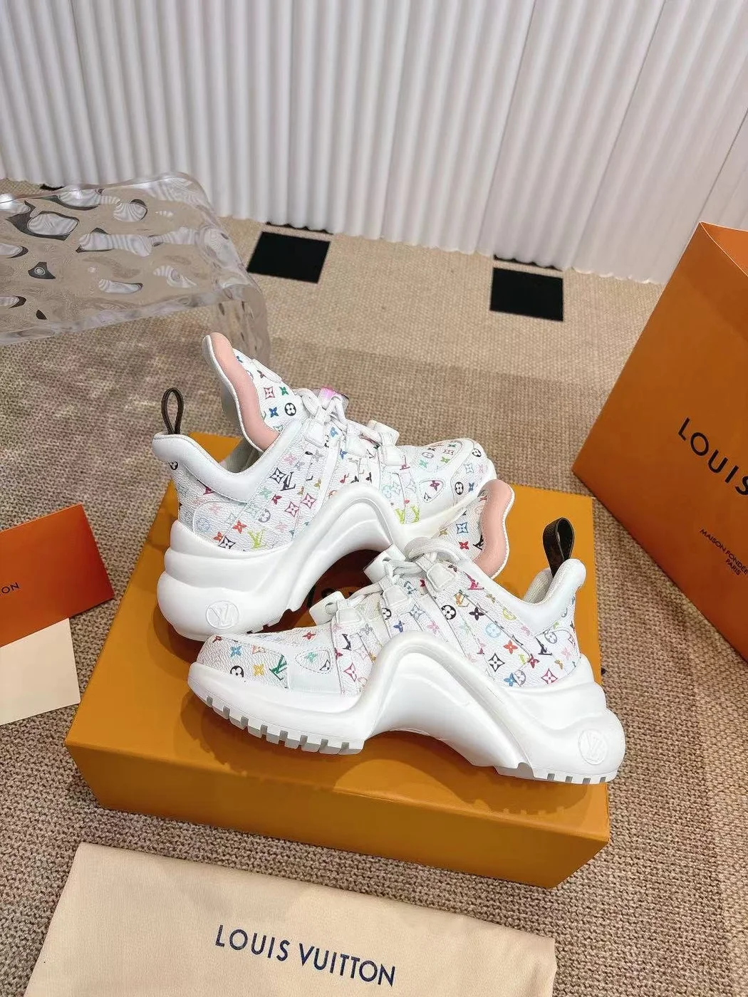 Louis Vuitton Women White Leather Multicolor Logo Sneakers product view 5