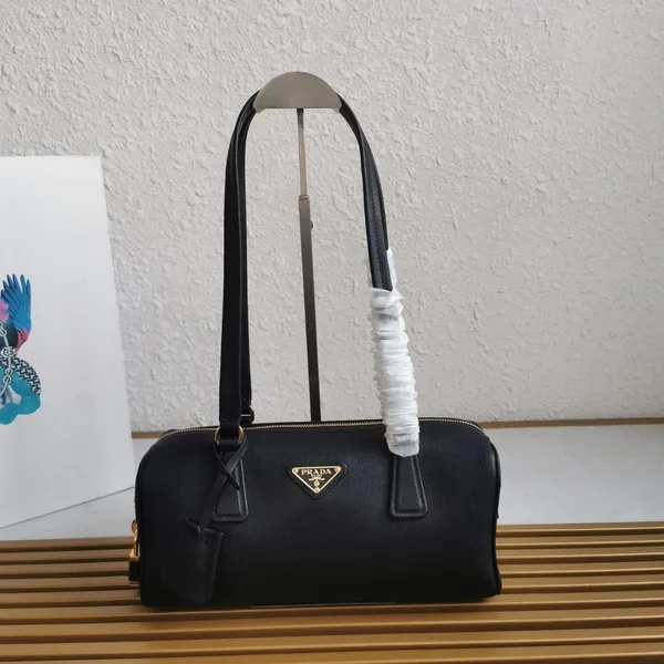 Prada Black Medium leather top-handle bag with padlock product photo