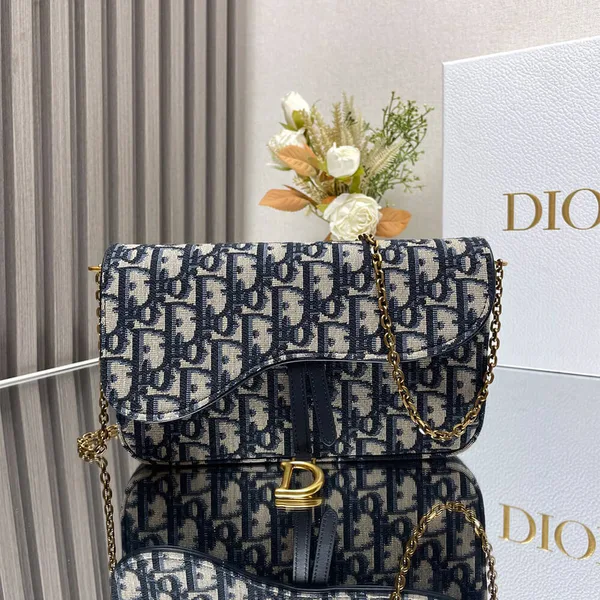 Dior Medium Saddle Pouch with Chain — Navy Blue Oblique product photo