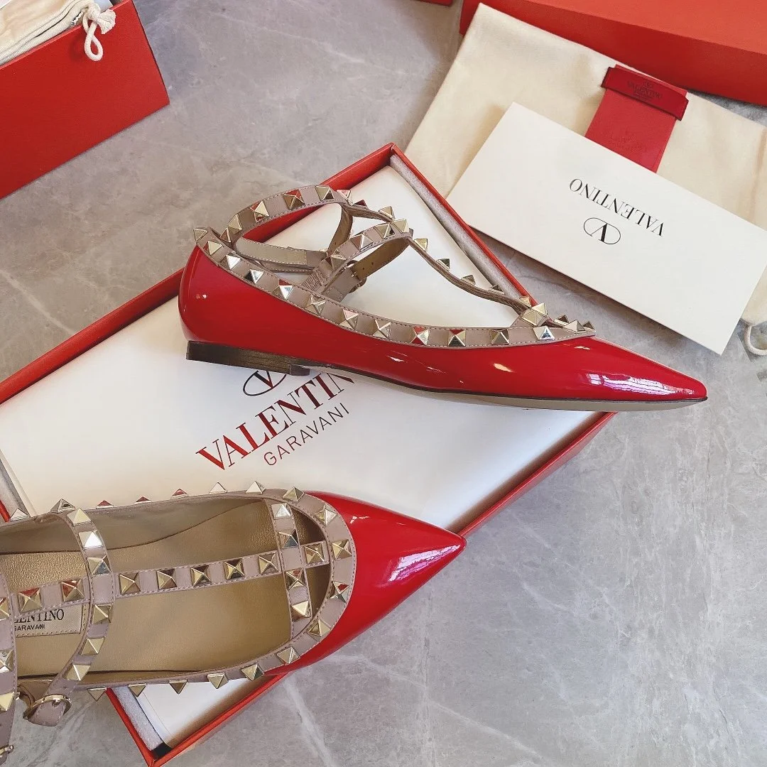 Valentino Women Red Patent Leather Studded Flats product view 2