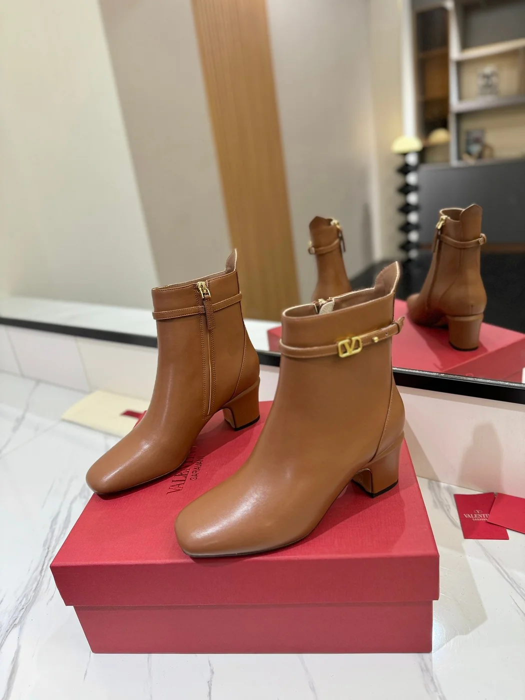 Valentino Women Brown Leather Ankle Boots — Heeled Chain-Cuff Style product view 3