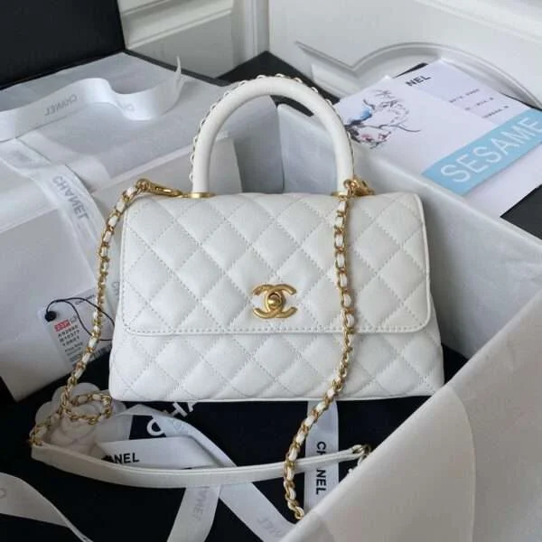 Chanel Coco White Woman’s Handbags With Lock Gold 24 cm product view 1
