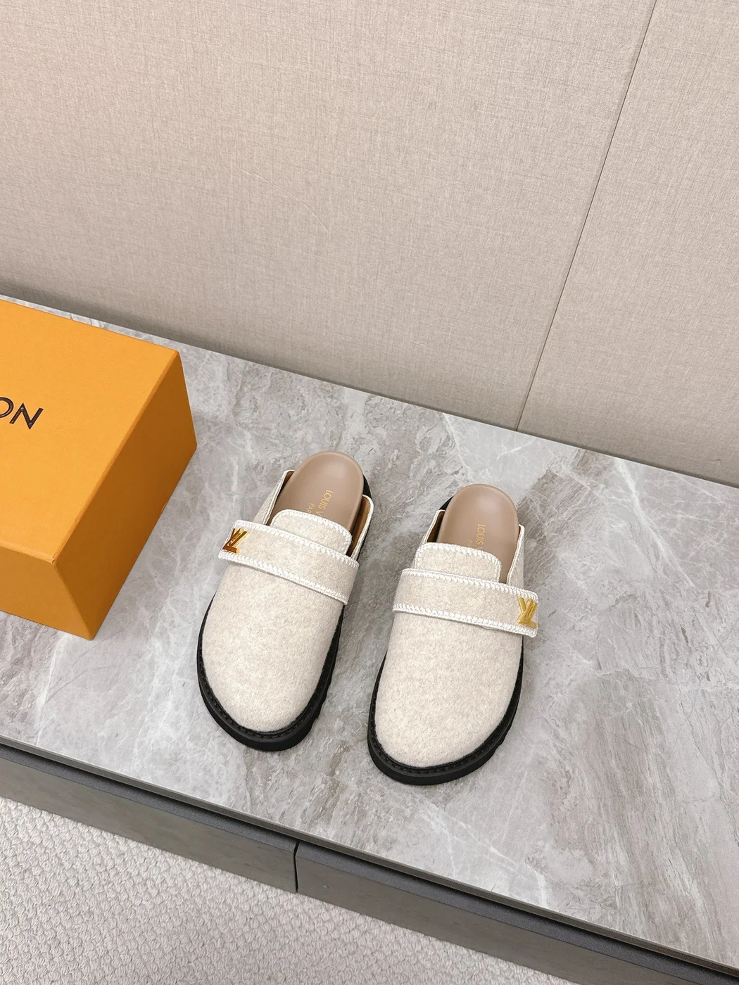 Louis Vuitton Women Beige Wool Mules product view 4