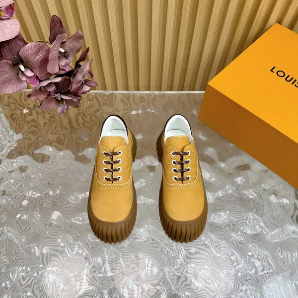 Louis Vuitton Women Mustard Suede Lace-Up Sneakers product photo