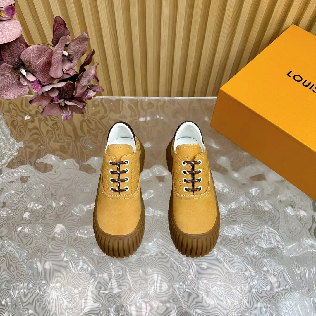Louis Vuitton Women Mustard Suede Lace-Up Sneakers product view 1
