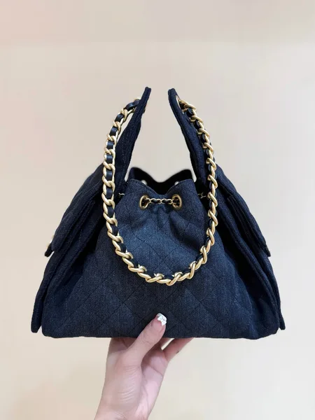 Chanel 25 Handbag 30 In Dark Blue Denim Gold Hardware product view 6