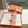 Hermès Women Beige Leather Strappy Sandals — Metal-Bar Strap Detail product view 3