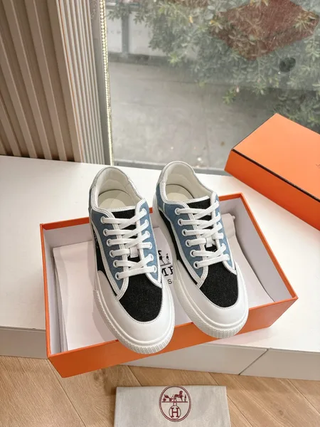 Hermès Women Black Blue Canvas And Leather Sneakers product photo