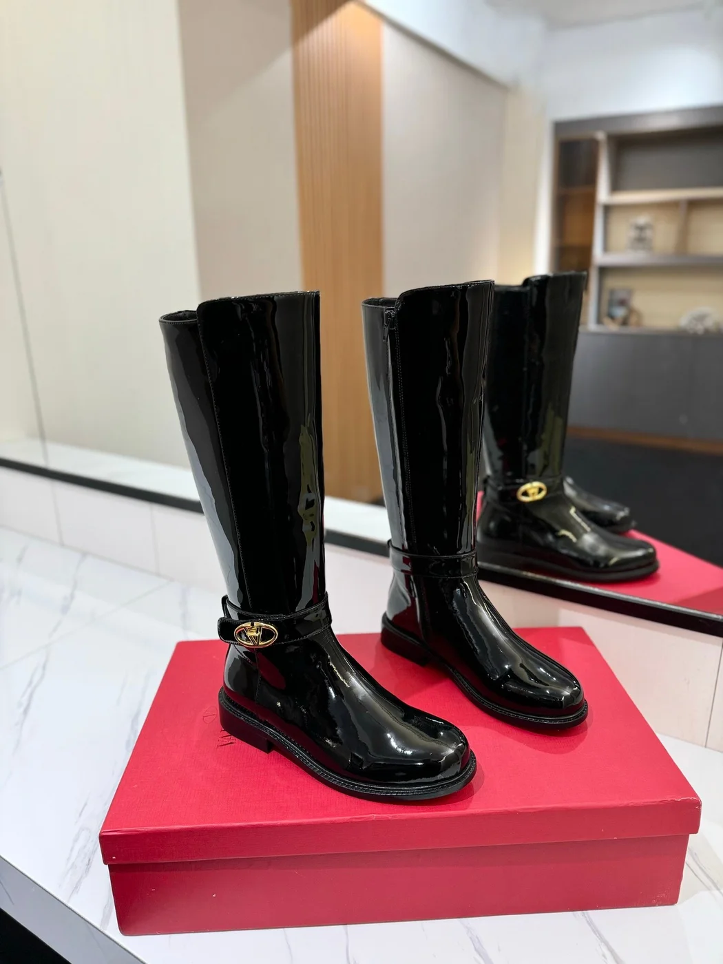 Valentino Women Black Patent Leather Tall Boots product view 1