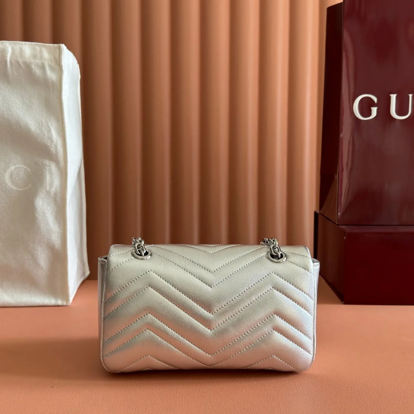 Gucci GG Marmont Bag 22 In Silver Lambskin product view 2