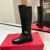 Valentino Women Black Leather Knee High Boots — Low-Heel Ankle-Strap Style product view 5