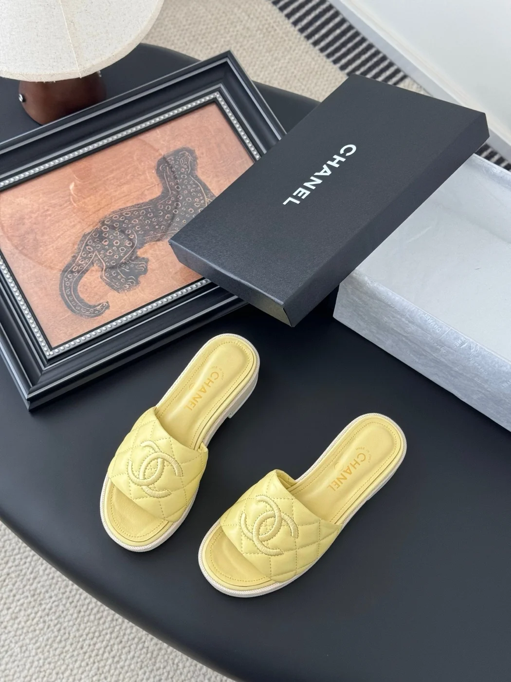 Chanel Women Yellow Quilted Leather Slides product view 5