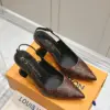 Louis Vuitton Women Brown Leather Patterned Slingback Heels product view 3