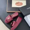 Chanel Women Burgundy Quilted Leather Slides — Gold-Tone CC Detail product view 4