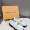 Louis Vuitton Women White Leather Loafers — Gold-Tone Chain Detail with Lug Sole product view 1